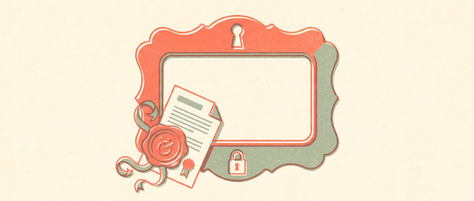 A picture frame carrying a wax seal and a ribboned certificate at its corner