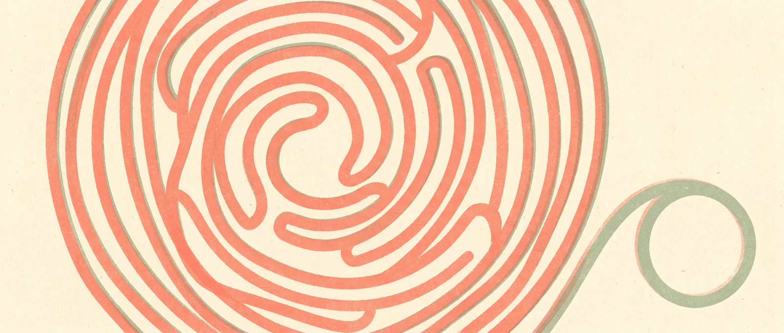 A tangled maze of lines beside a small closed loop feeding into itself