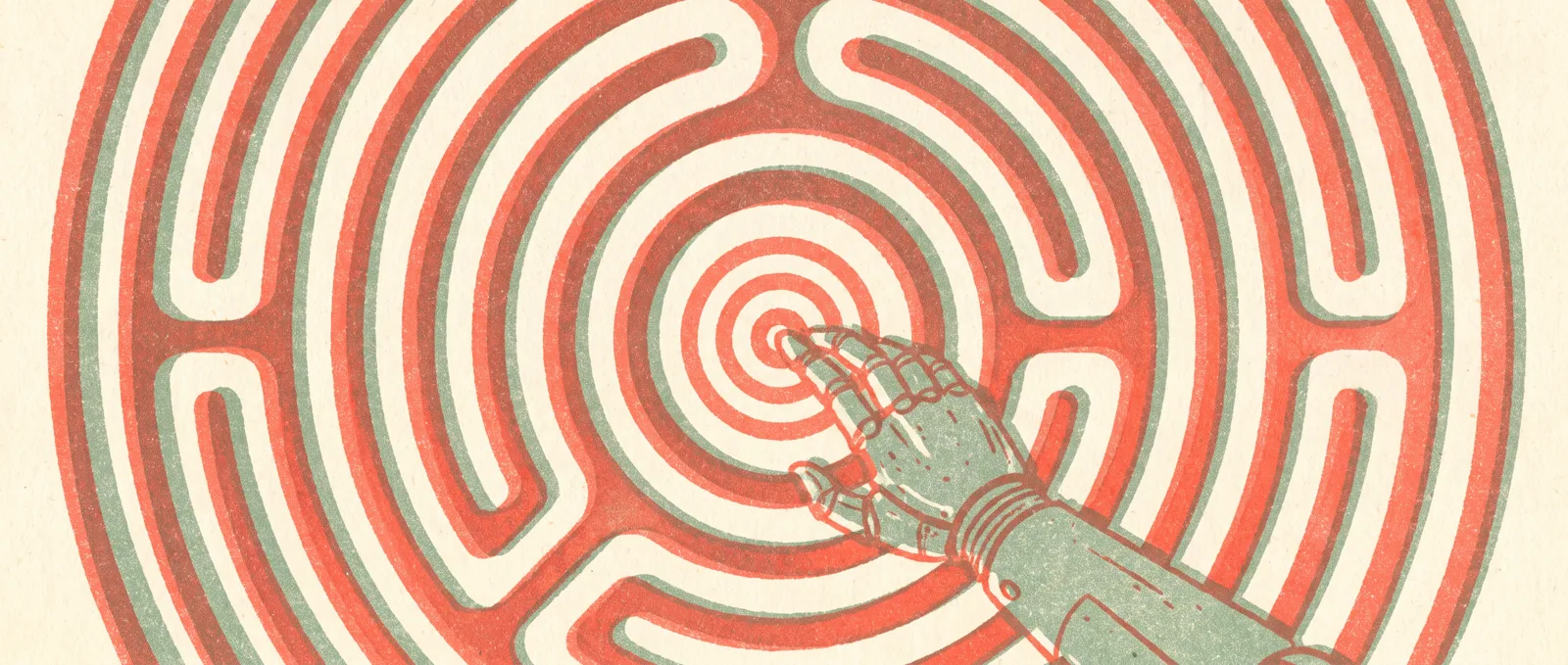 Ein Labyrinth, das durch einen mechanischen Arm gelöst wird, der ein Ziel in der Mitte erreicht