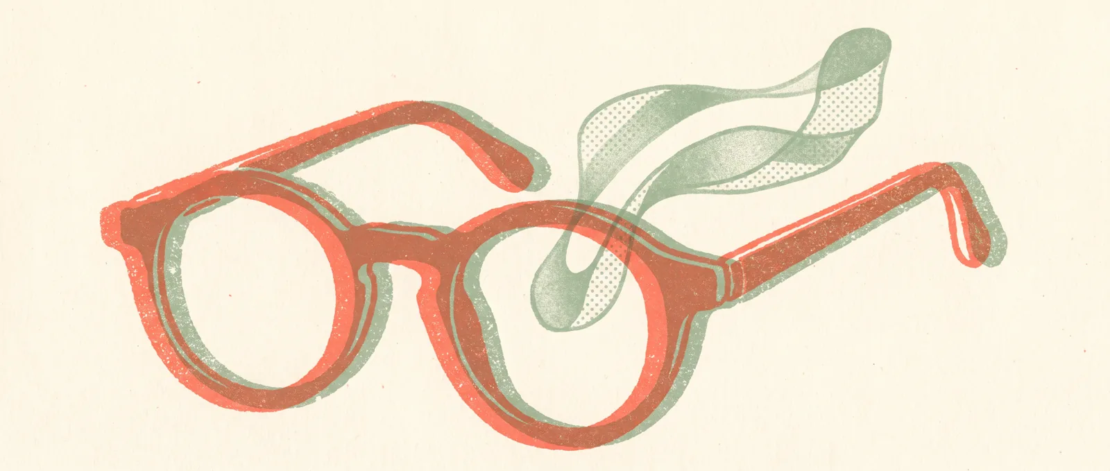 A pair of glasses with a floating heads-up display ribbon above the lens