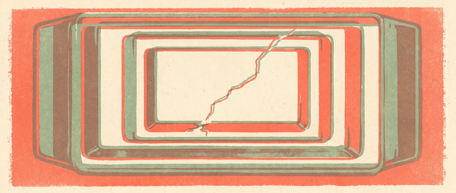 Three nested enclosures seen head on, with a thin line of light forcing its way out through a crack