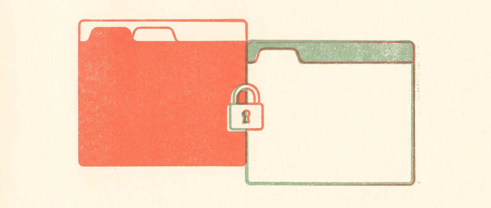 Two window panels side by side, one solid and one outlined, with a closed padlock standing between them
